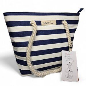 NWT Porto Vino Striped Canvas Tote Bag Without Refill Bags Nautical Rope Strap